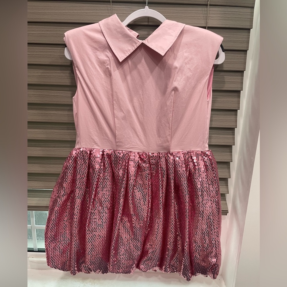 Queen of sparkle Pink Sleeveless Dress with Sequin Skirt